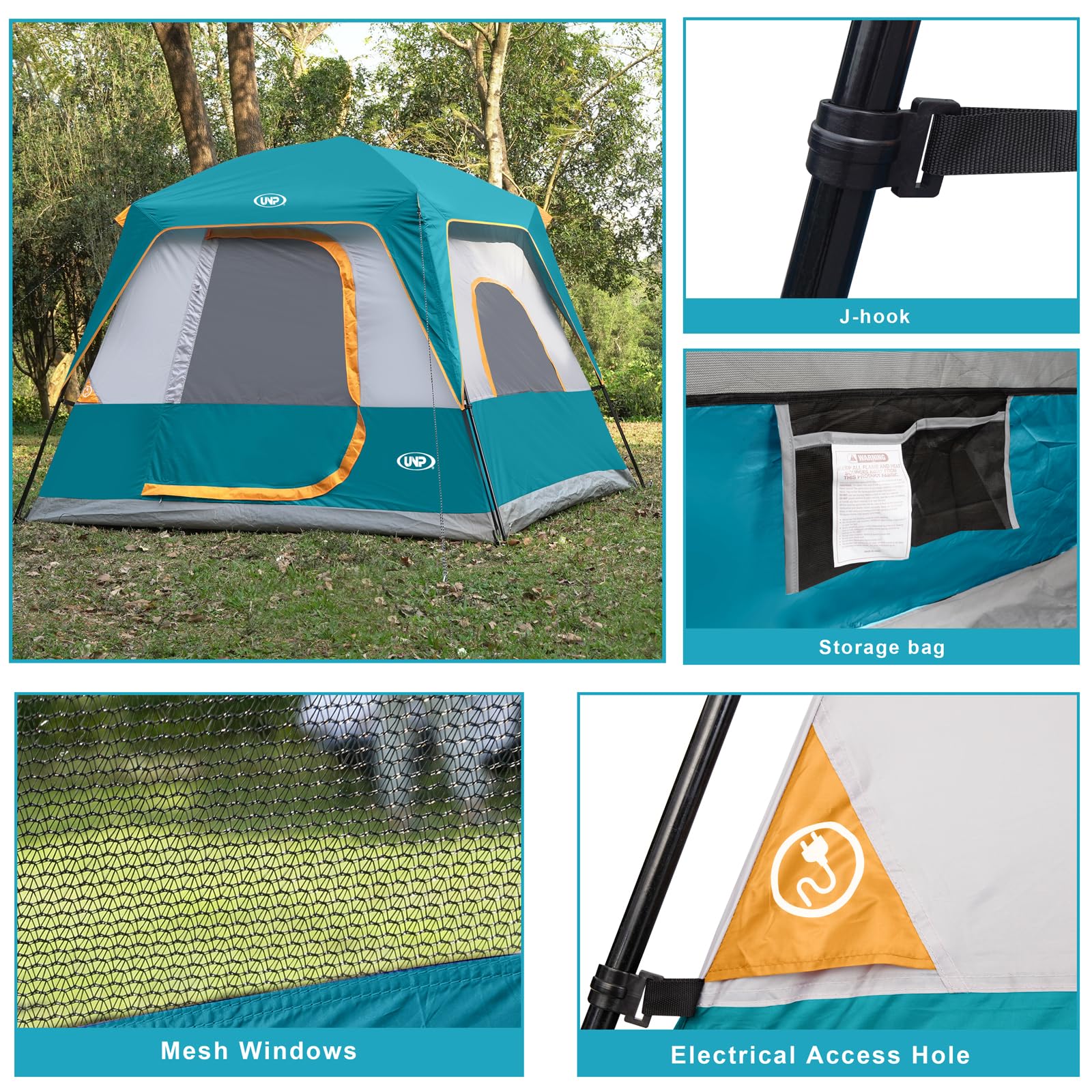 UNP 2/4/6/8 Person Tent, Portable Cabin Tent, Camping Tent 4-Person Easy Set Up, Waterproof with Top Rainfly for Outdoor Camping/Hiking | Easy Set Up, Waterproof, Top Rainfly