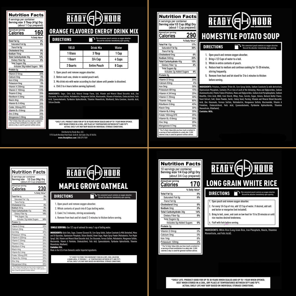 Ready Hour 72-Hour Emergency Food Kit Sample - Survival Meals Variety Pack for Disaster Prep, Freeze-Dried/Dehydrated Camping Food, Bug Out Bag MRE Alternative, Preparedness & Power Outage Supplies