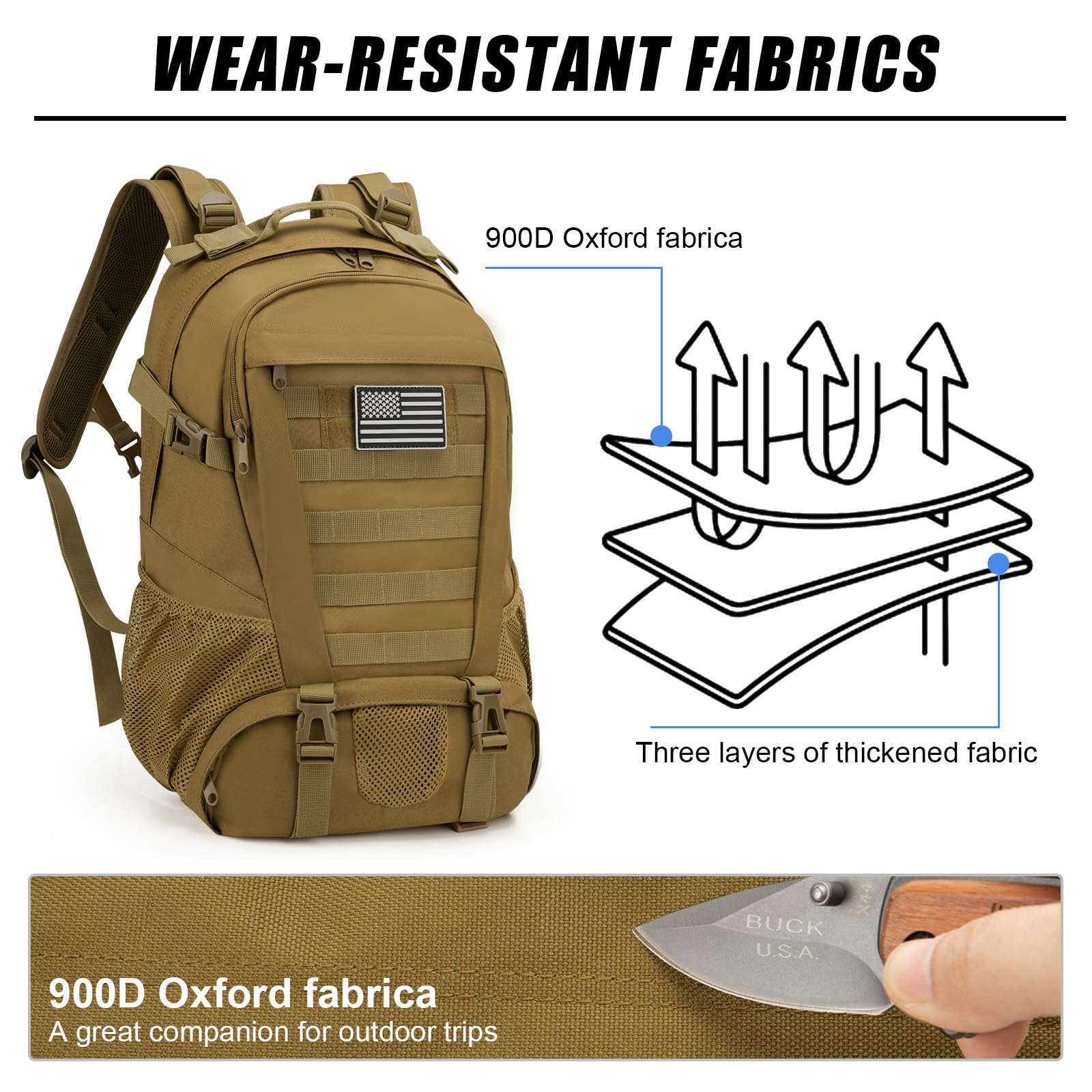 Jueachy Tactical Backpack for Men Hiking Day Pack Molle Military Rucksack Waterproof 30L EDC Bag with USA Flag Patch