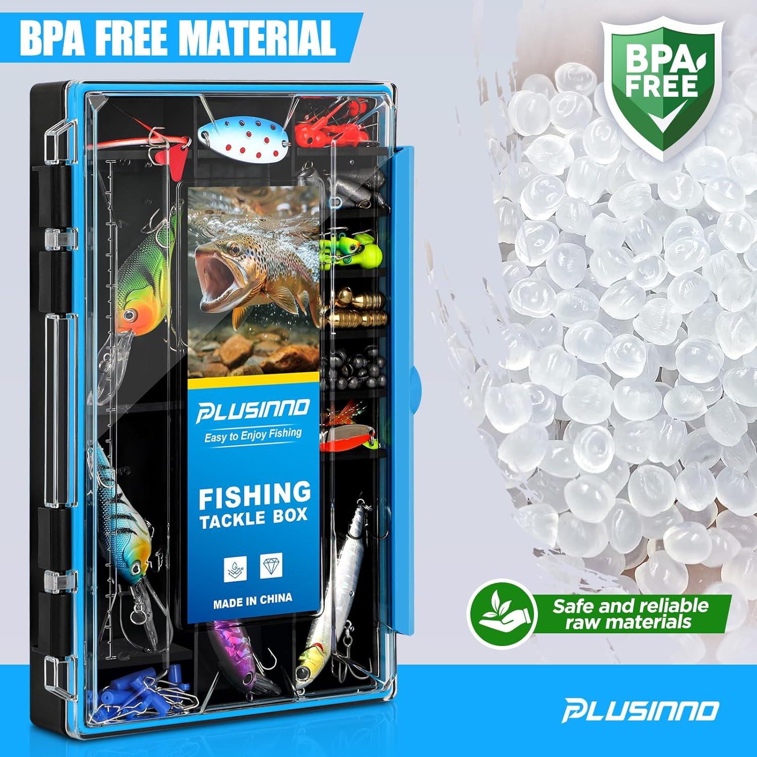 PLUSINNO Fishing Tackle Box, Waterproof Tackle Box Organizer with Removable Dividers, With Fishing Backpack