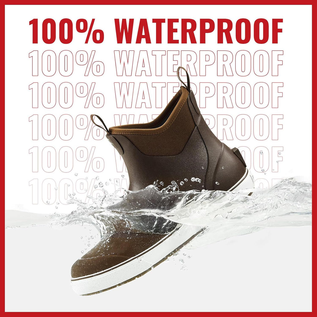 Piscifun Men’ s Deck Boots, Waterproof Fishing Rain Boots, Anti-Slip Rubber Boots with Breathable Neoprene Lining