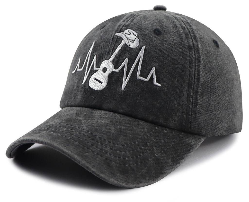 Country Music Guitar Heart Beat Hat for Men Women, Classic Embroidered Guitar Decor Musicians Baseball Cap