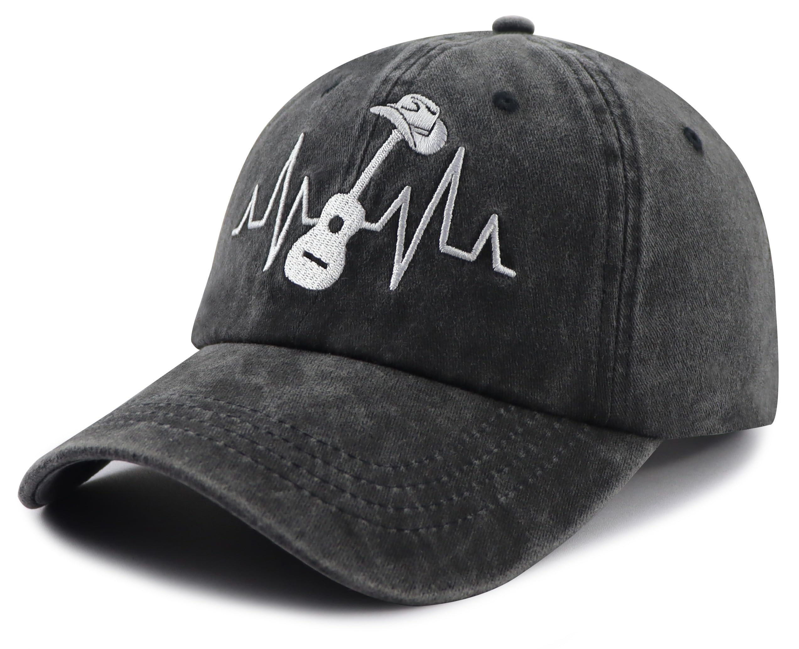 Country Music Guitar Heart Beat Hat for Men Women, Classic Embroidered Guitar Decor Musicians Baseball Cap