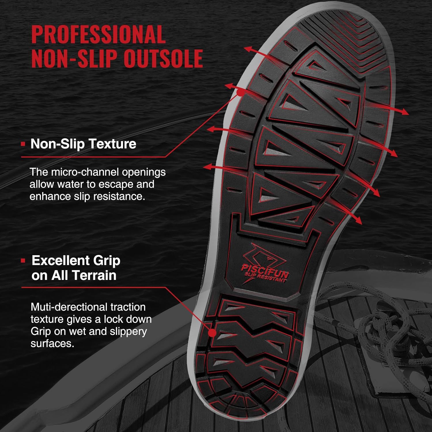 Piscifun Men’ s Deck Boots, Waterproof Fishing Rain Boots, Anti-Slip Rubber Boots with Breathable Neoprene Lining