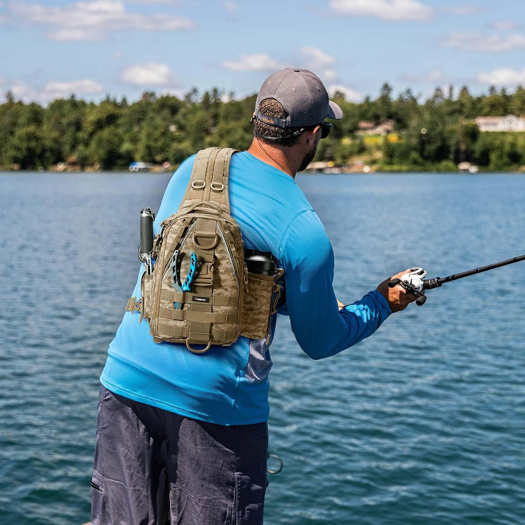 Piscifun Fishing Backpack with Rod Holder, Lightweight Sling Bag Storge Gear and Equipment