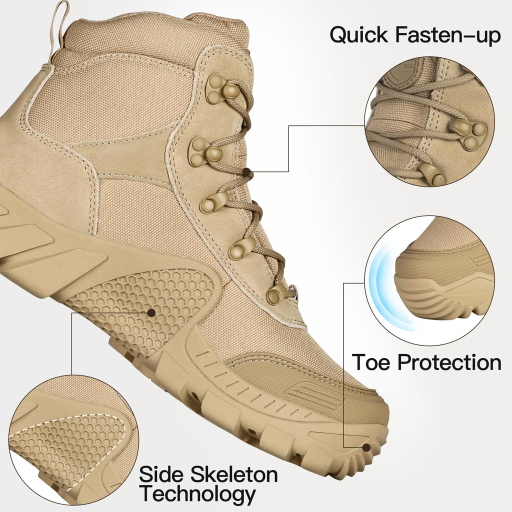 FREE SOLDIER Men's Waterproof Hiking Boots Tactical Work Boots Outdoor Lightweight Military Boots