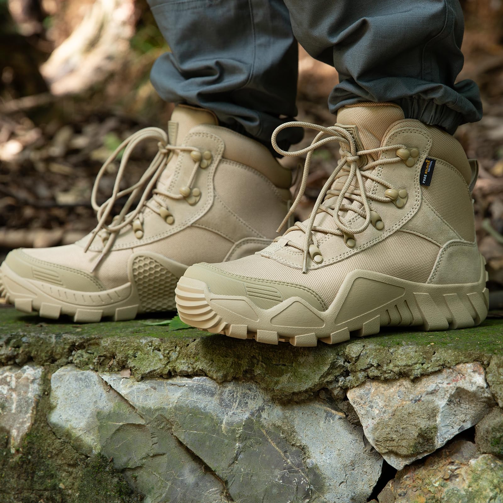 FREE SOLDIER Men's Waterproof Hiking Boots Tactical Work Boots Outdoor Lightweight Military Boots