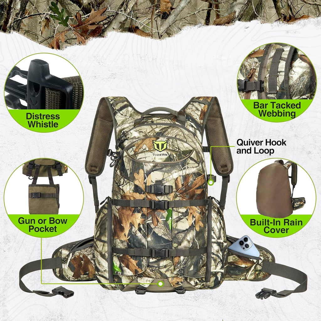 TIDEWE Hunting Backpack, Waterproof Camo Hunting Pack with Rain Cover, Long-Lasting Large Capacity Hunting Day Pack for Rifle Bow Gun (Next Camo G2)