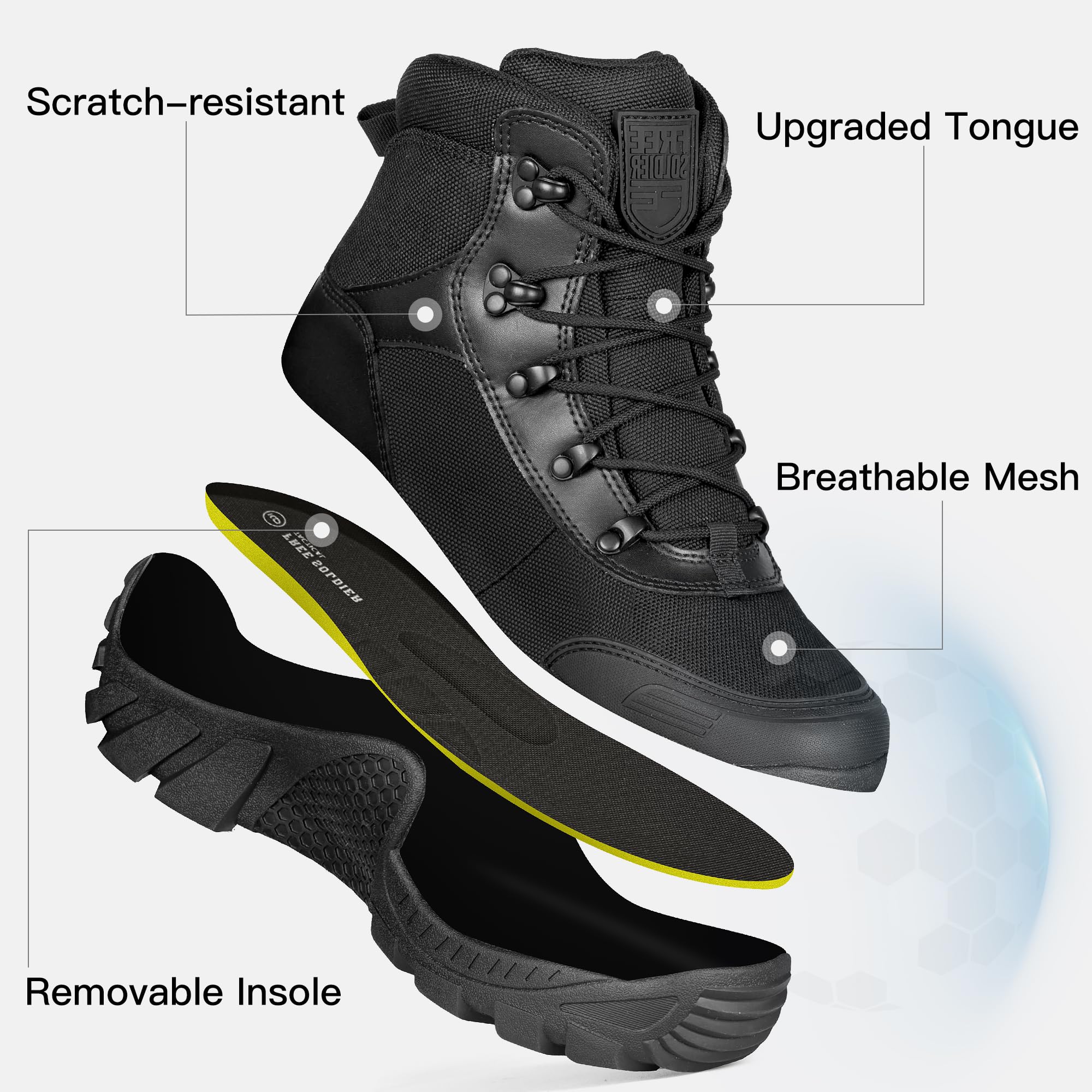 FREE SOLDIER Men's Waterproof Hiking Boots Tactical Work Boots Outdoor Lightweight Military Boots