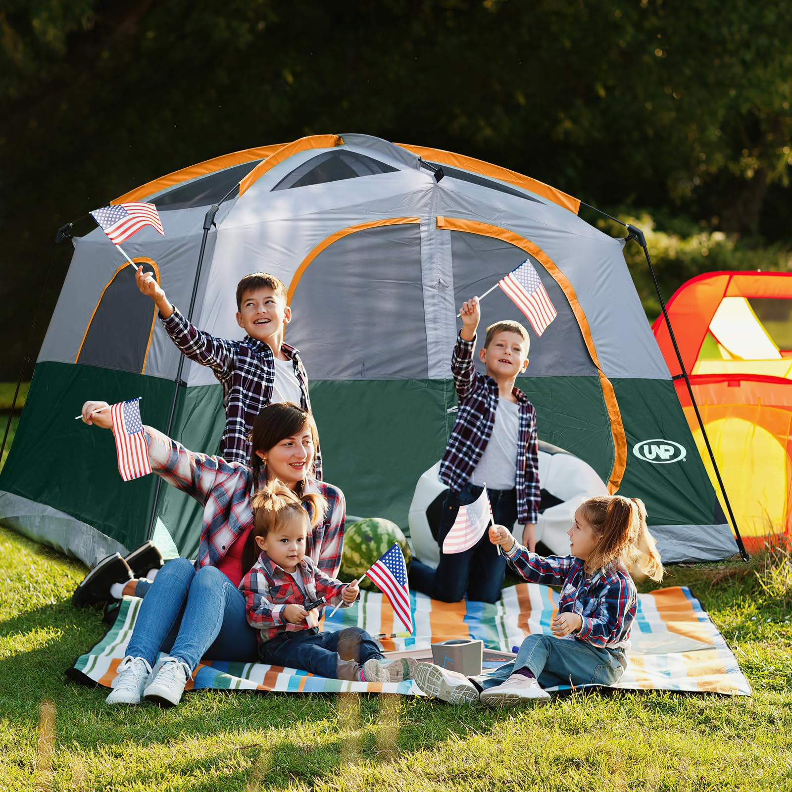 UNP Tents 6 Person Waterproof Windproof Easy Setup,Double Layer Family Camping Tent with 1 Mesh Door & 5 Large Mesh Windows -10'X9'X78in(H)