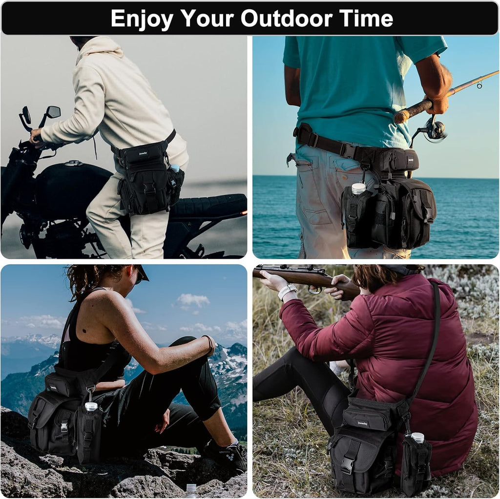 Jueachy Drop Leg Bag(Black)+Tactical Molle Pouch Admin Bag(Black)