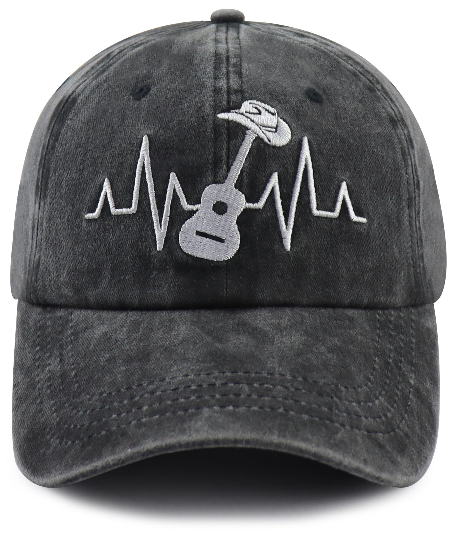 Country Music Guitar Heart Beat Hat for Men Women, Classic Embroidered Guitar Decor Musicians Baseball Cap