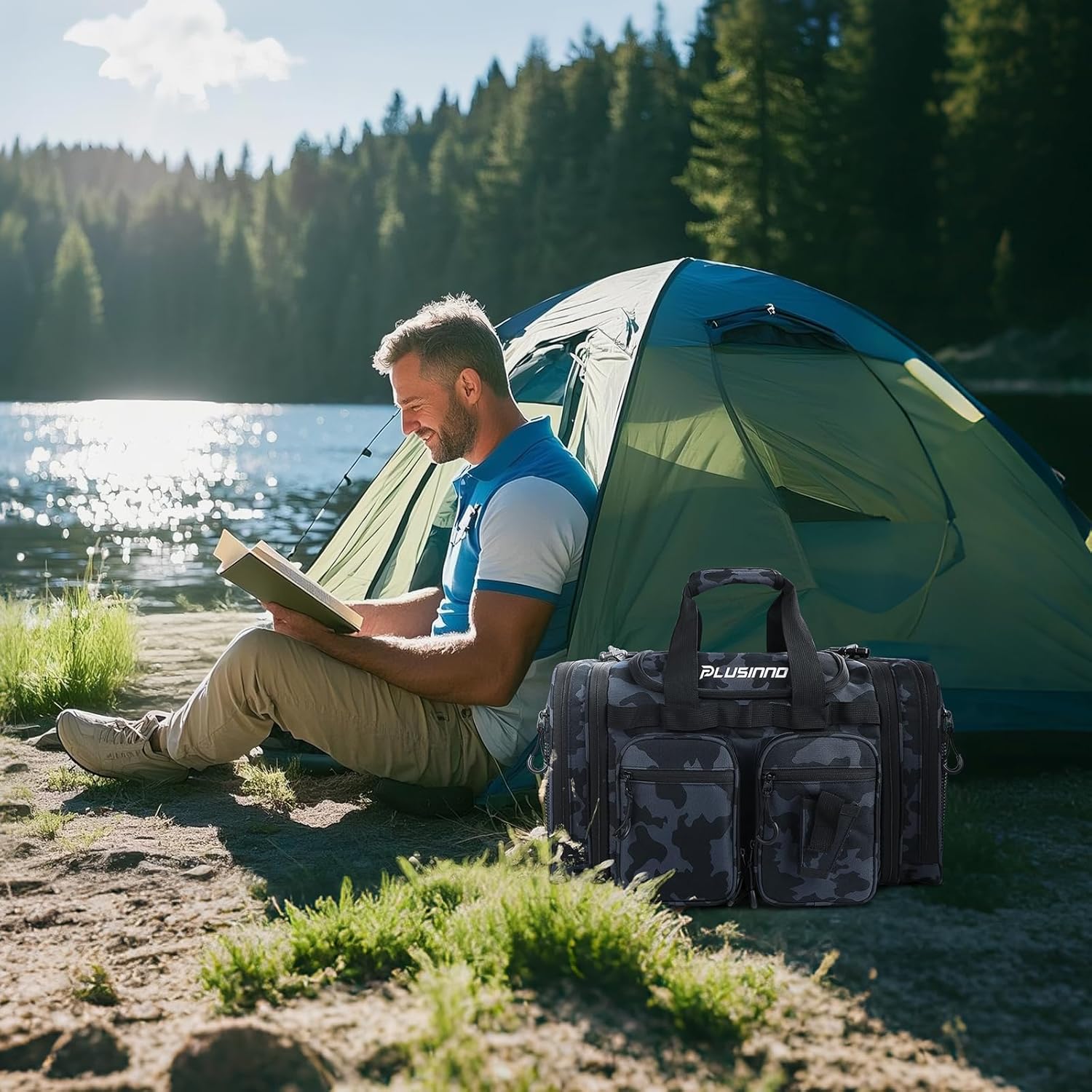 PLUSINNO Travelling bag All-purpose carrying bags for use by campers,Waterproof & Travelling bag Outdoor-Read,Get Two Bags in One