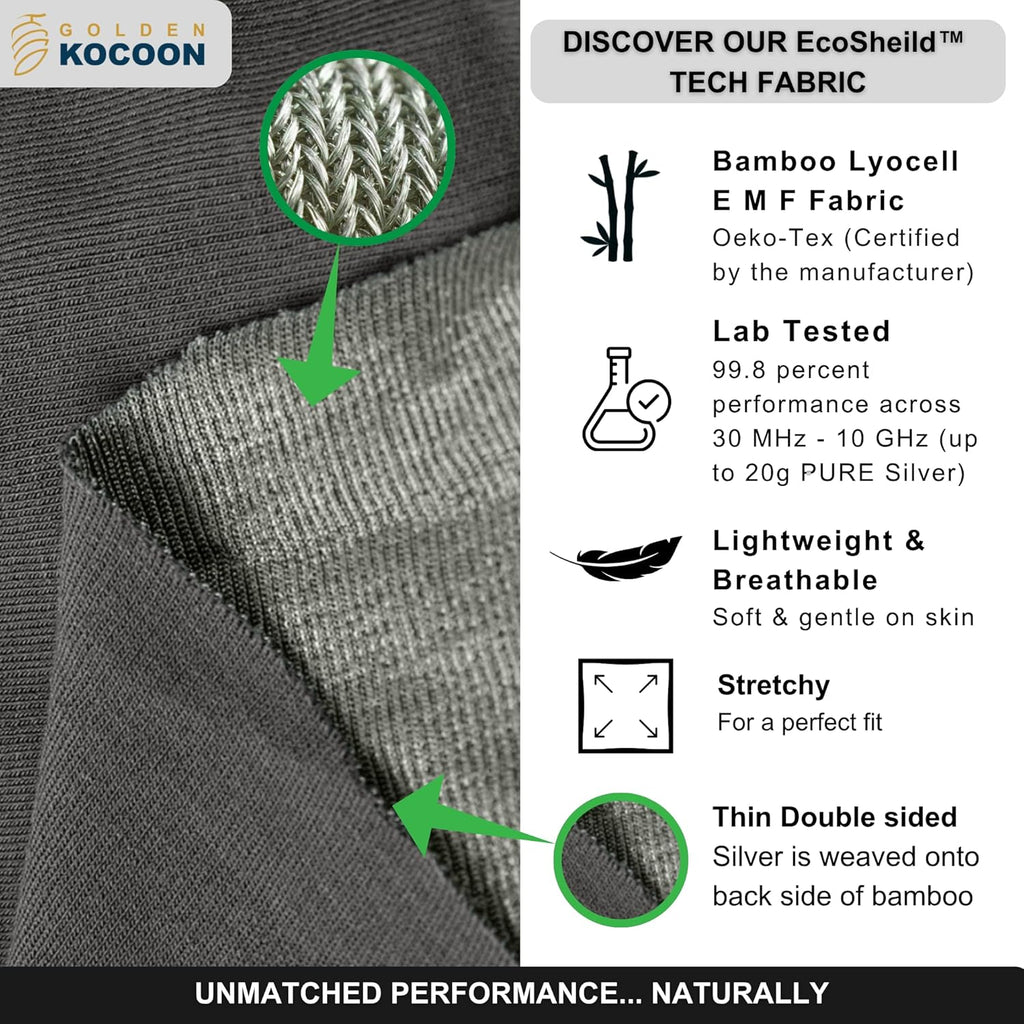 E-M-F Beanie - Organic Cotton with EcoShield™ Bamboo Lyocell Faraday Silver Liner - Hat Cap Ideal for Everyday 5 G, B T, Smart Meter & Wi Fi environments - Black