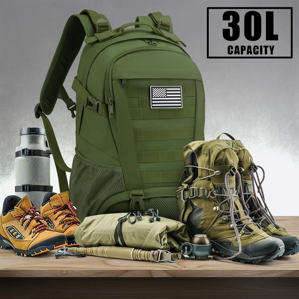 Jueachy Tactical Backpack for Men Hiking Day Pack Molle Military Rucksack Waterproof 30L EDC Bag with USA Flag Patch