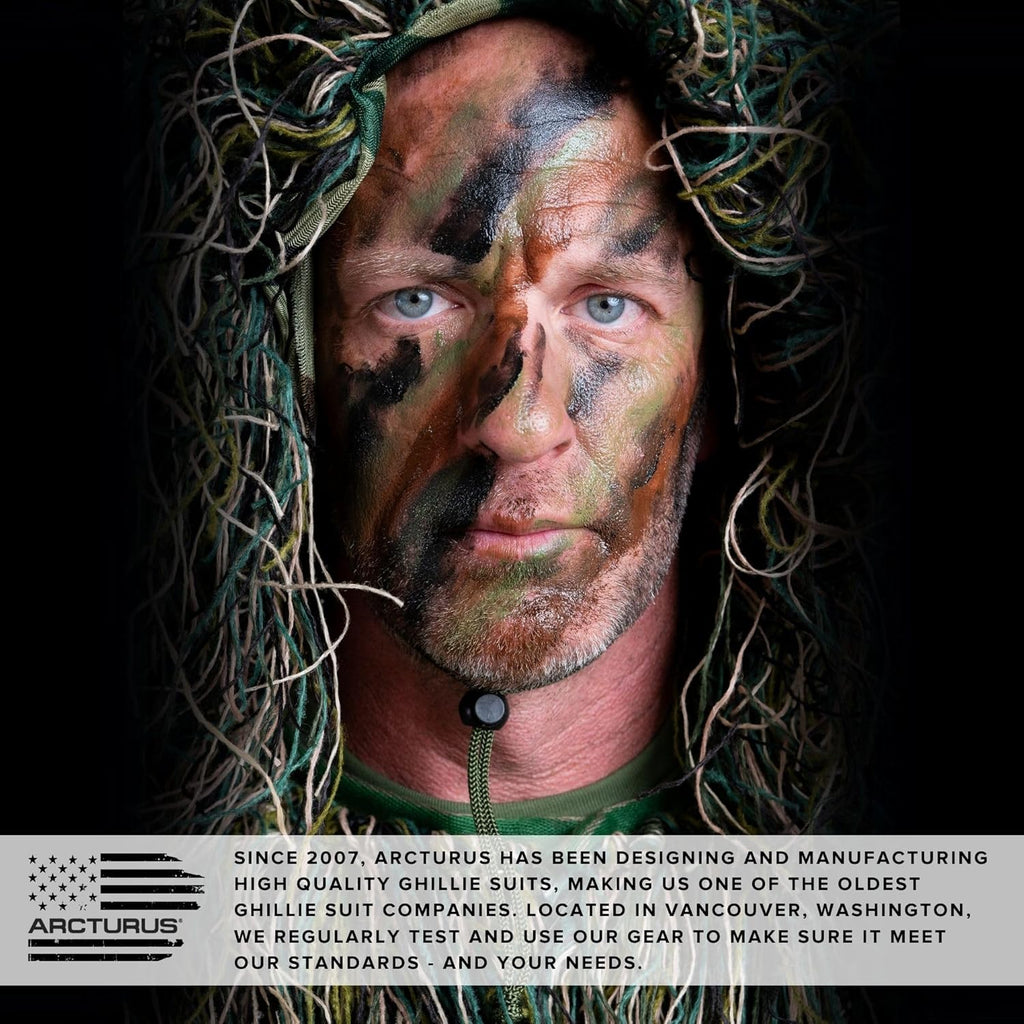 Arcturus Ultra-Lite Ghillie Suit | Includes Bonus 3-Color Face Paint | Camouflage Hunting & Sniper Suit for Men