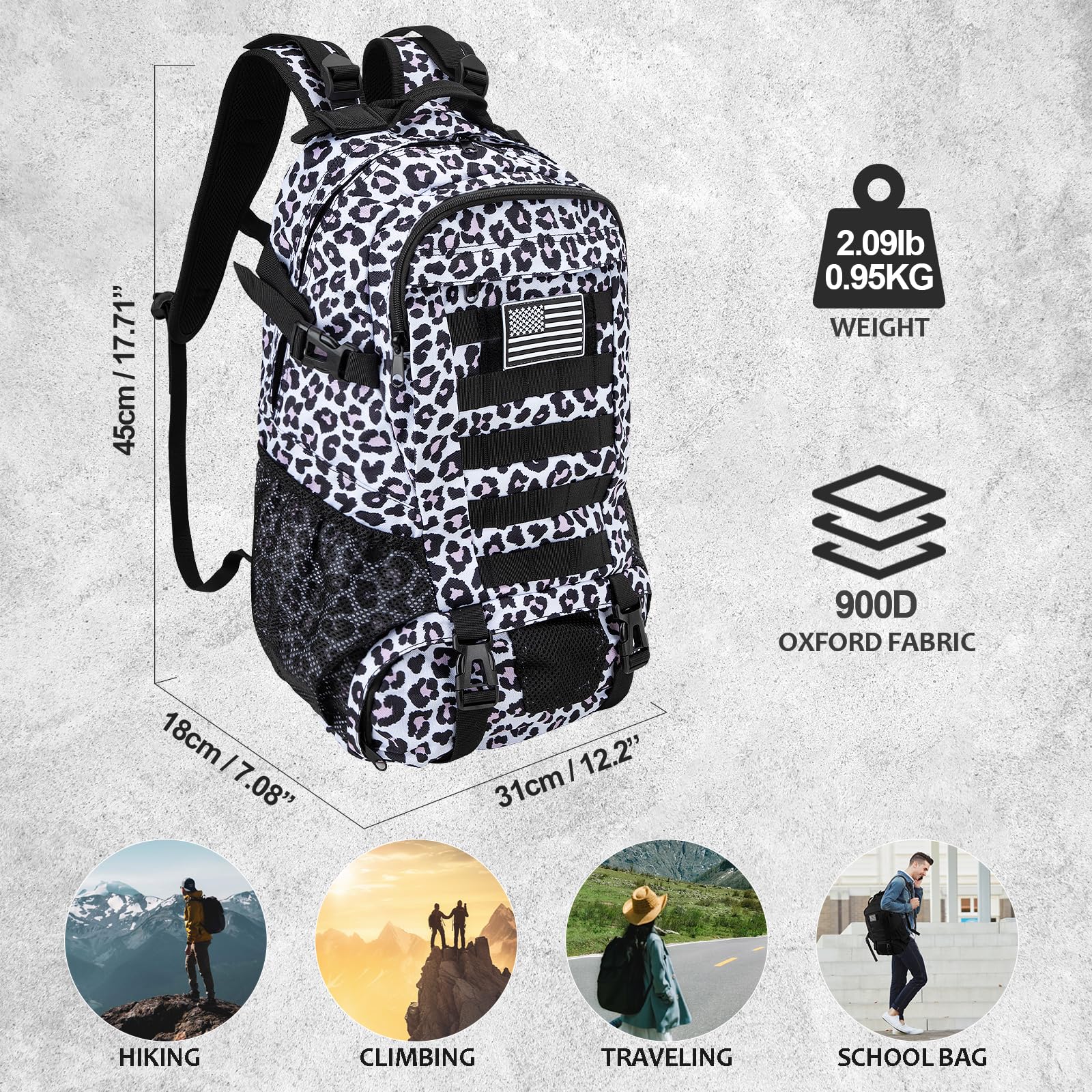 Jueachy Tactical Backpack for Men Hiking Day Pack Molle Military Rucksack Waterproof 30L EDC Bag with USA Flag Patch