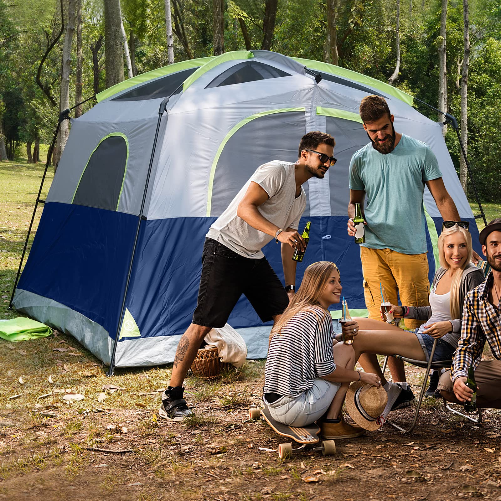 UNP Tents 6 Person Waterproof Windproof Easy Setup,Double Layer Family Camping Tent with 1 Mesh Door & 5 Large Mesh Windows -10'X9'X78in(H)