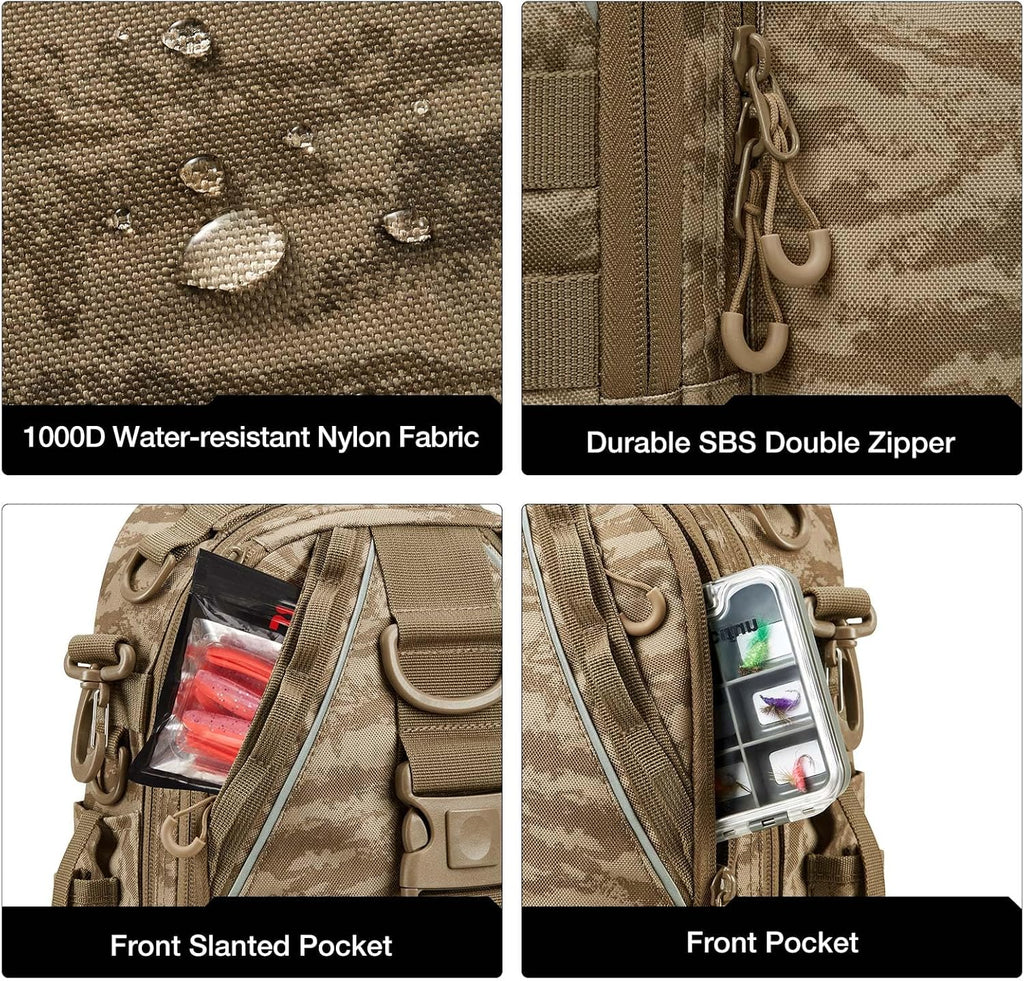 Piscifun Fishing Backpack with Rod Holder, Lightweight Sling Bag Storge Gear and Equipment