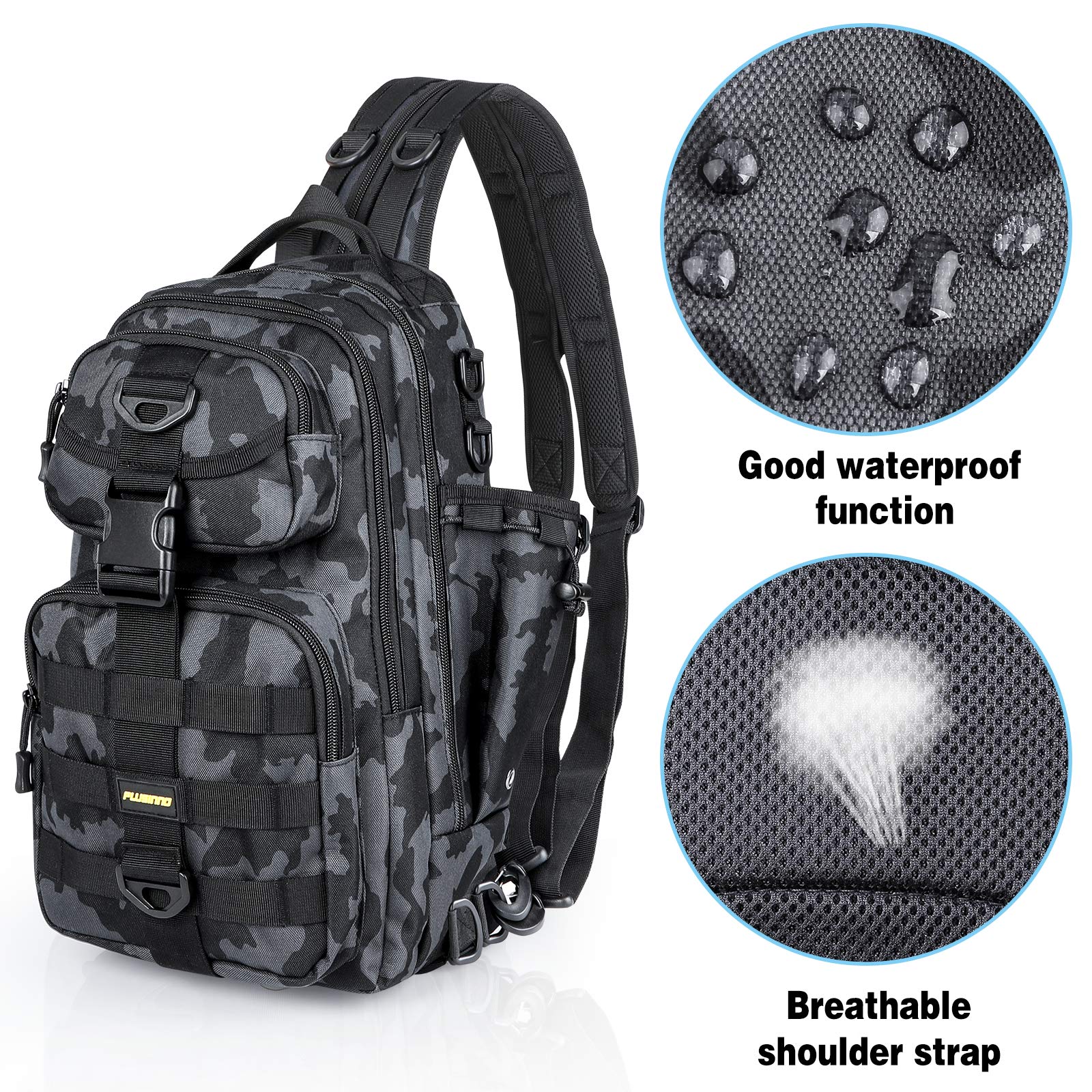 PLUSINNO Fishing Backpack with Tackle Boxes, Waterproof Fishing Sling Tackle Bag For Fishing Gear With Rod Holder, Fishing Gifts for Men With Fishing lures, Fishing pliers, Fish Lip Gripper.
