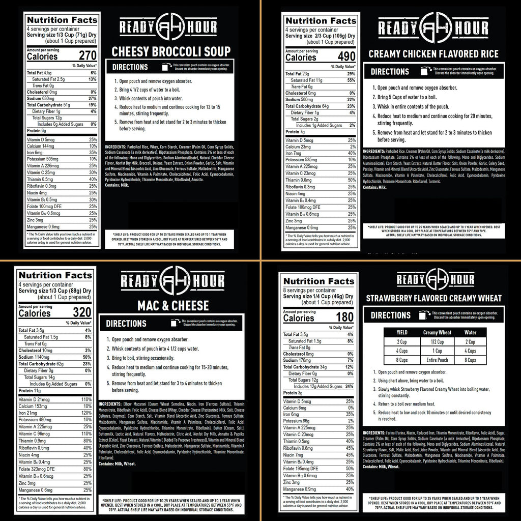 Ready Hour 72-Hour Emergency Food Kit Sample - Survival Meals Variety Pack for Disaster Prep, Freeze-Dried/Dehydrated Camping Food, Bug Out Bag MRE Alternative, Preparedness & Power Outage Supplies