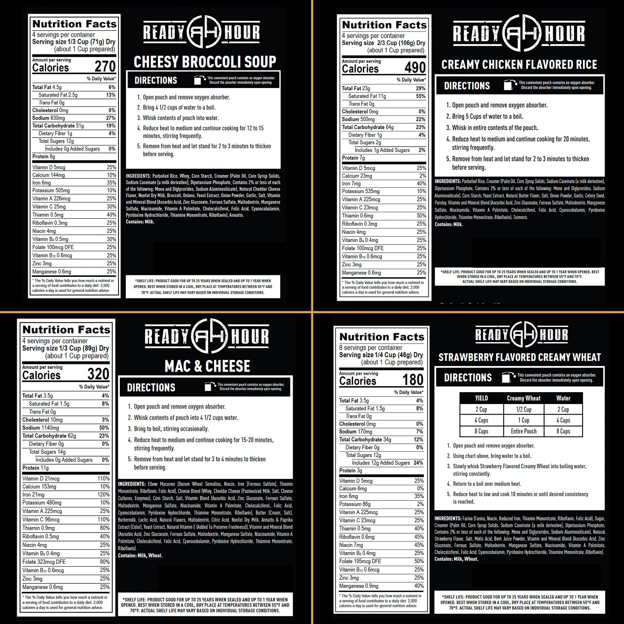 Ready Hour 72-Hour Emergency Food Kit Sample - Survival Meals Variety Pack for Disaster Prep, Freeze-Dried/Dehydrated Camping Food, Bug Out Bag MRE Alternative, Preparedness & Power Outage Supplies