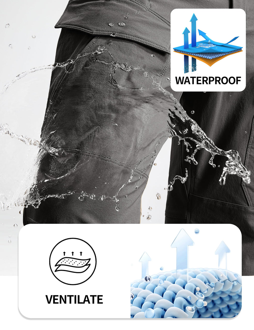 FREE SOLDIER Men's Tactical Water Repellent Ripstop Cargo Work Pants Men Hiking Nylon Spandex Trousers with 8 Pockets