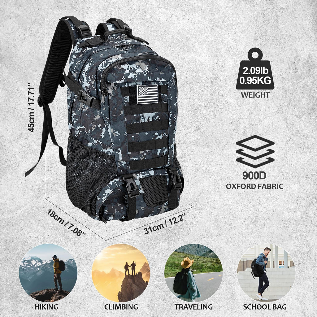 Jueachy Tactical Backpack for Men Hiking Day Pack Molle Military Rucksack Waterproof 30L EDC Bag with USA Flag Patch