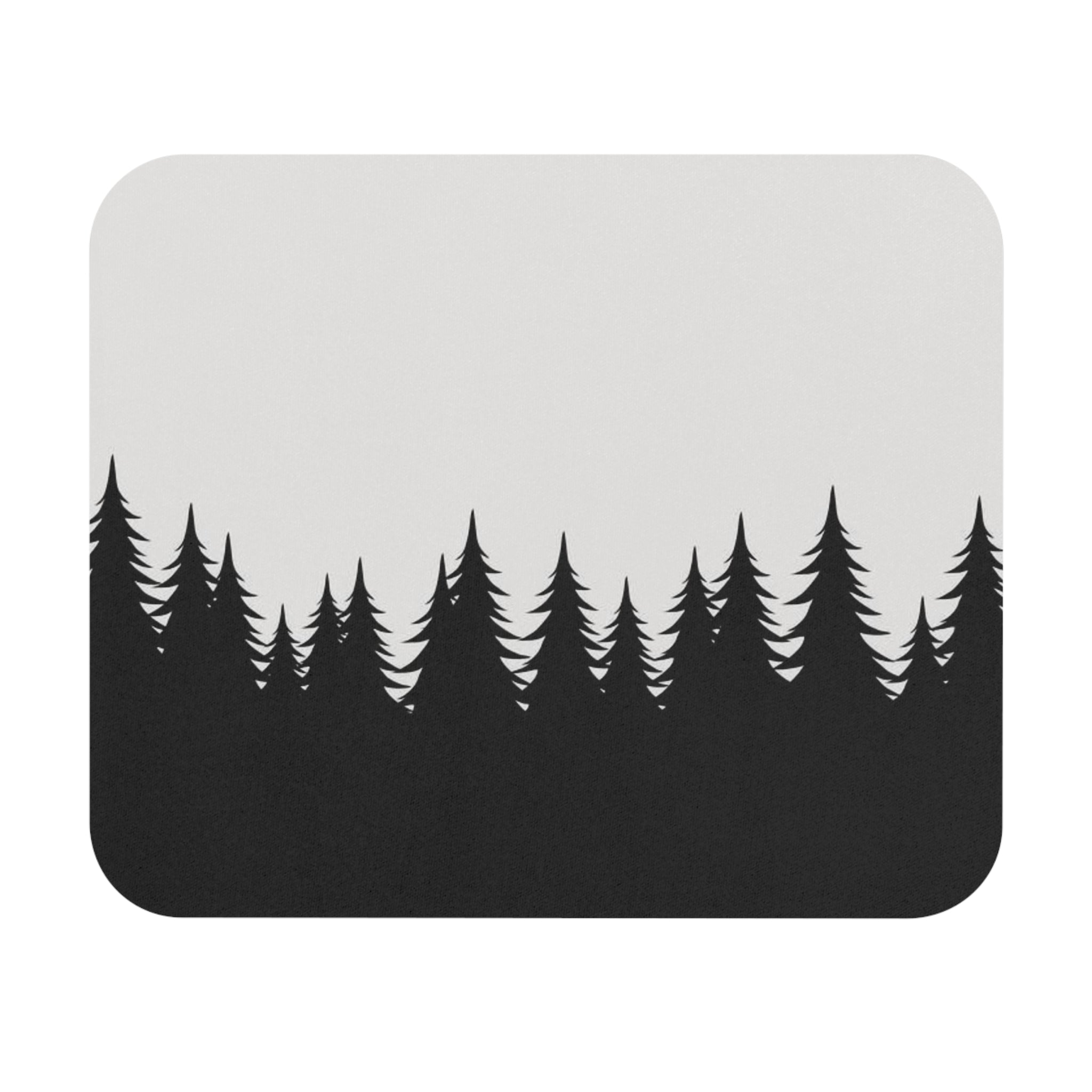 Forest Silhouette Mouse Pad — Minimal Black Pine Trees Desk Mat