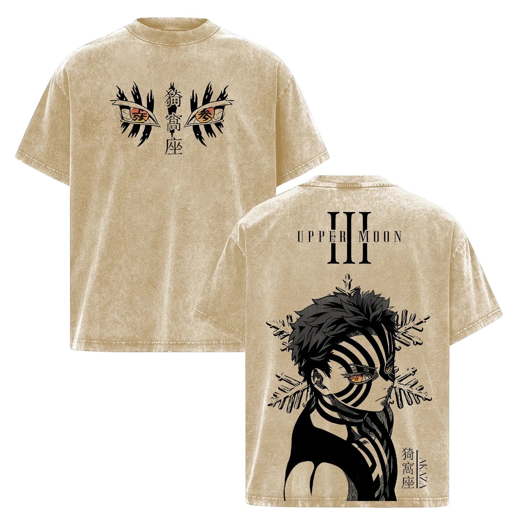 Akaza Upper Rank 3 Graphic Tee – Vintage Washed Oversized Shirt, Demon Slayer Villain Tee