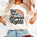 "Big Fan of Human Rights" Aesthetic Retro Shirt - Vintage 70s Rainbow Equality Tee, Minimalist Social Justice Graphic Top, Premium Heavyweight Ally Apparel, Kindness Statement T-Shirt, Retro Groovy Human Rights Gift