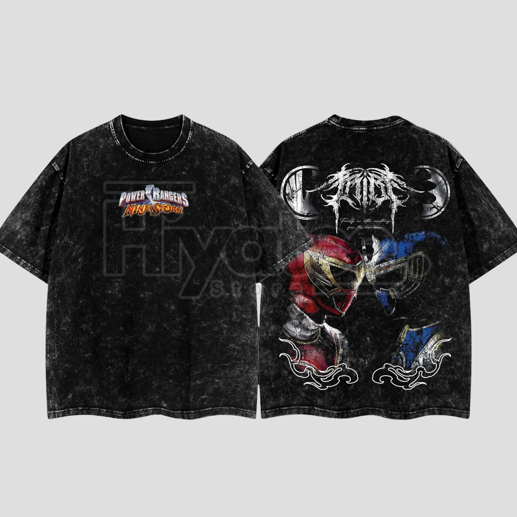 BornOfDarkness "Ninja Storm Red v. Navy" T-Shirt – Limited Vintage Oversize Washed Anime Tee
