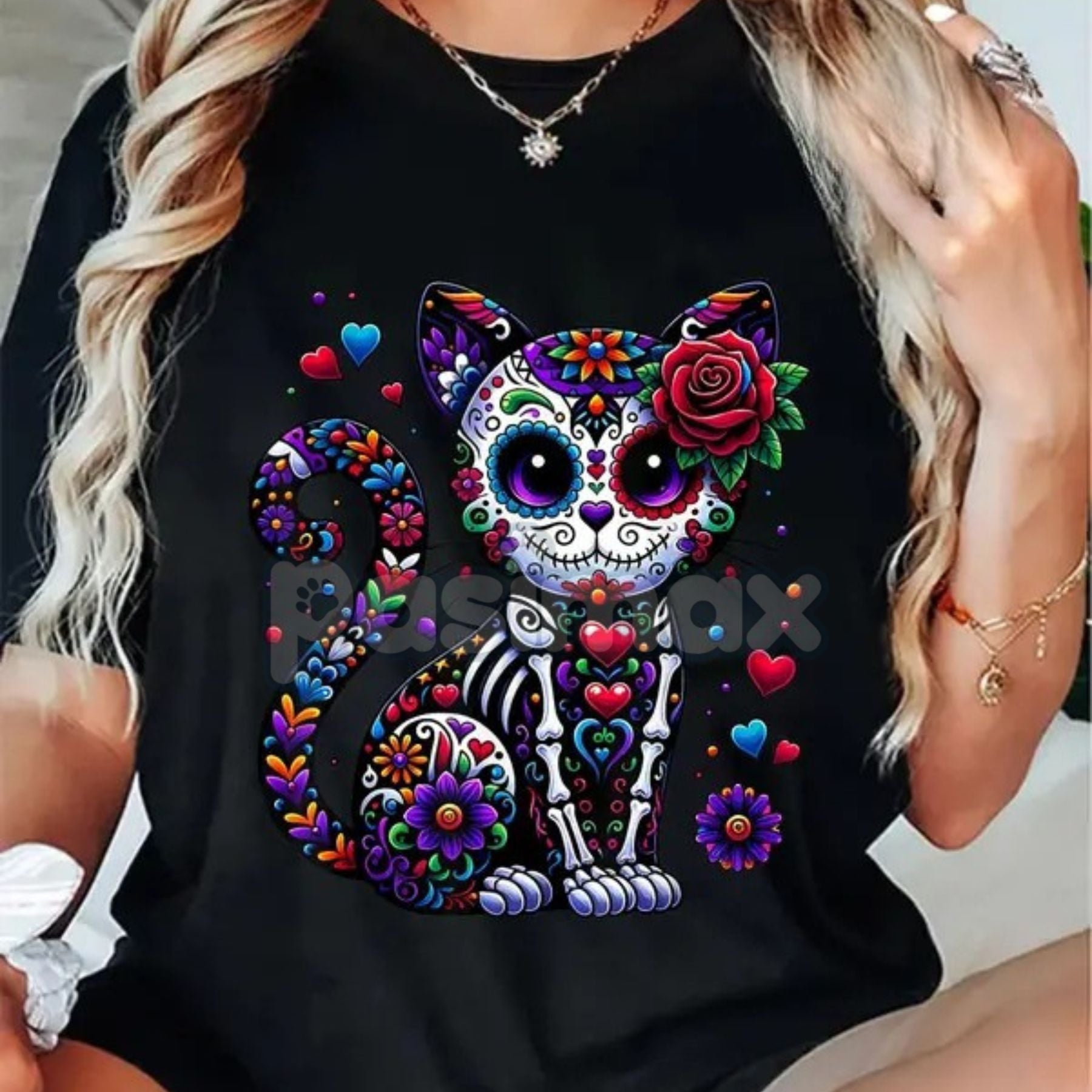 Catrina Sugar Skull T-Shirt - Día de Muertos / Cinco de Mayo Cat Tee, Unisex Vibrant Mexican Graphic Apparel