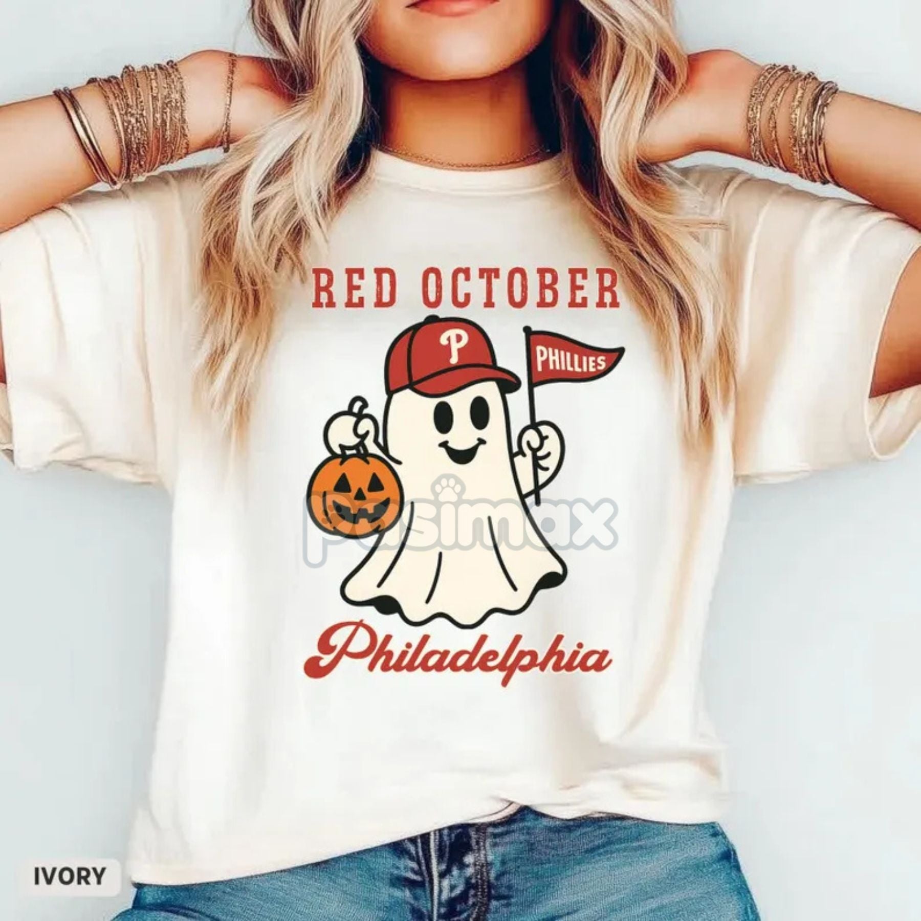 Comfort Colors® 'Red October' Halloween Ghost T-Shirt – Spooky Baseball Philadelphia Tee, Phillies Fan Outfit, Vintage Halloween Shirt
