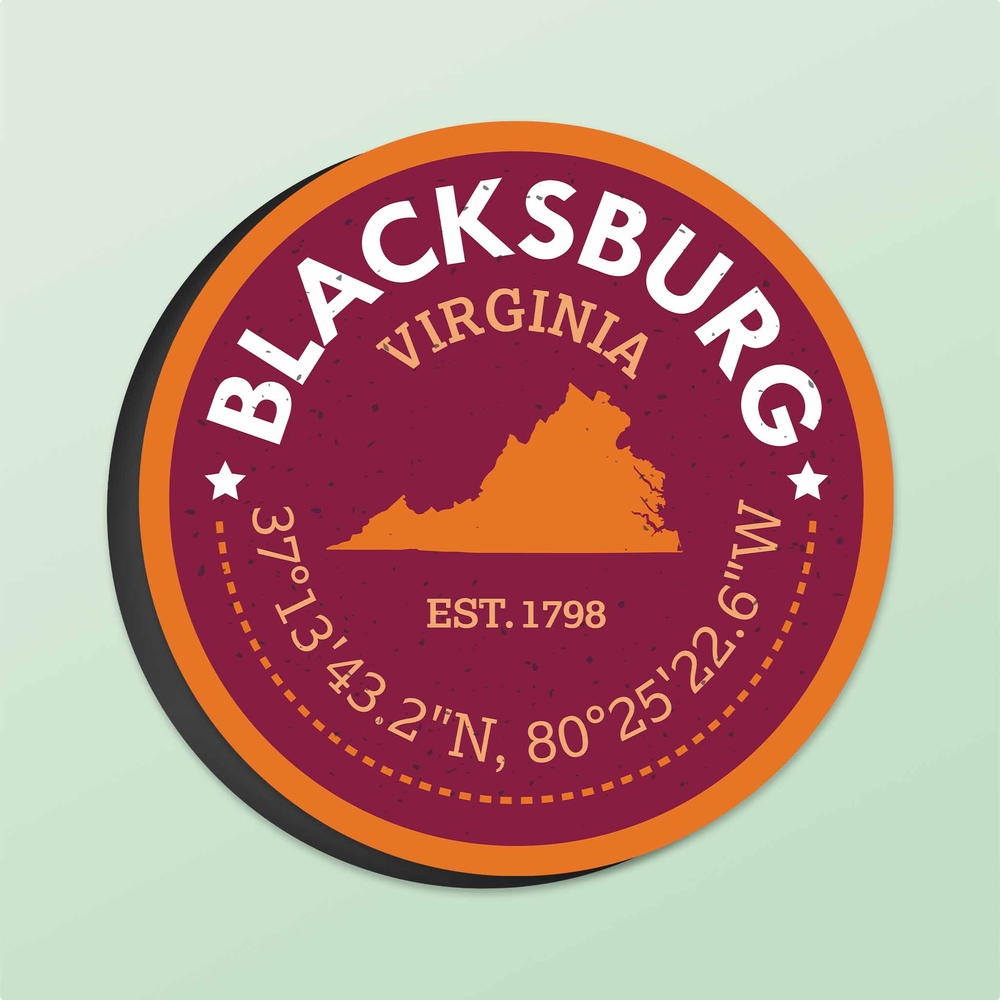Coordinates Blacksburg Virginia Car Magnet - Flexible VA Fridge Magnet