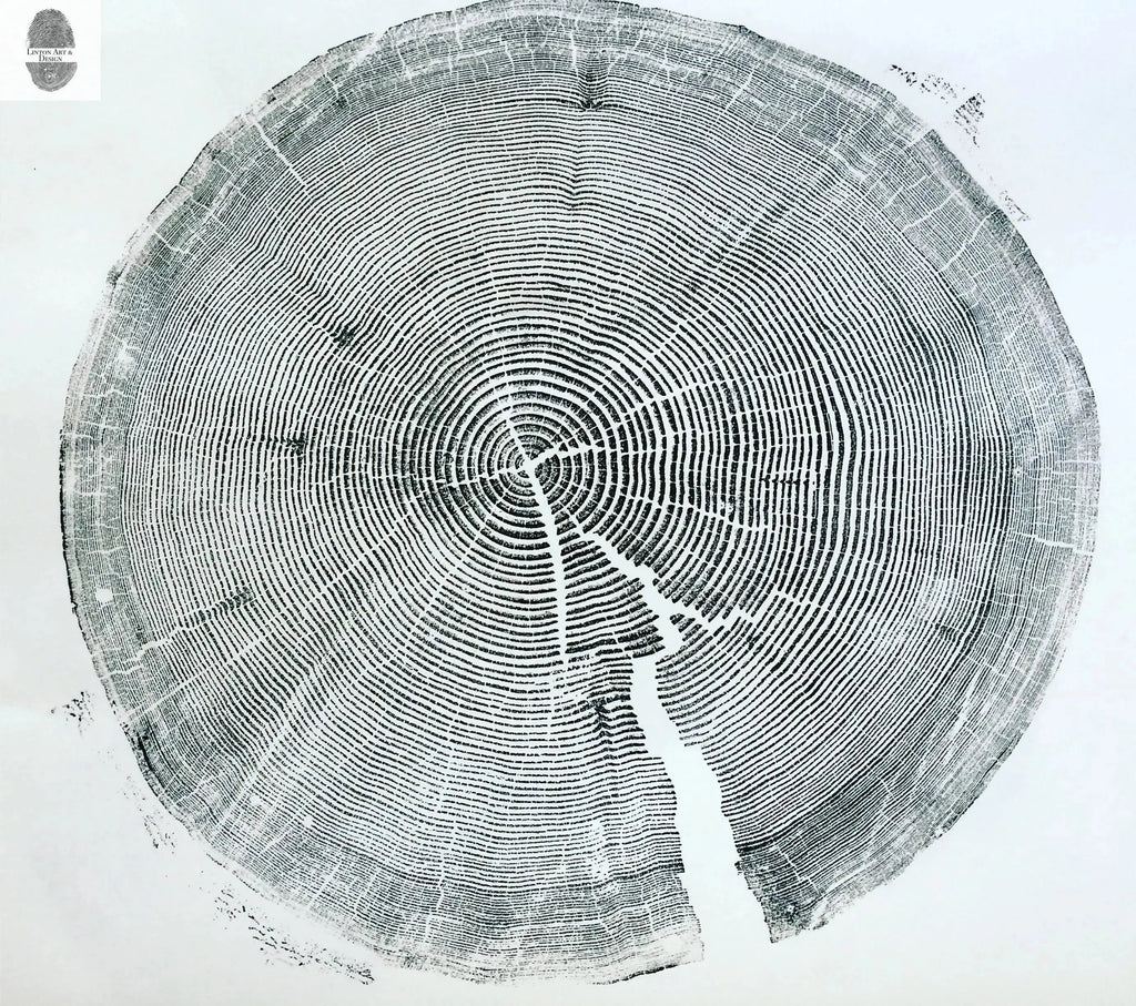 Crater Lake art, Oregon Print, Tree ring print, Woodcut print, Wood Wall art, Sacred Geometry, Forestry, National Parks, Signed Original