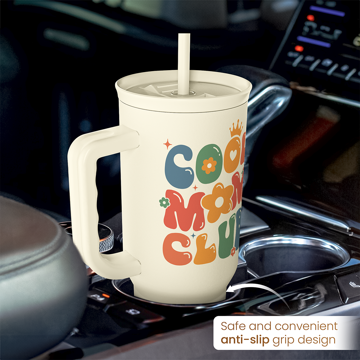 Beige Cool Mom Club Slidemate | Slider Tumbler with Handle 40oz