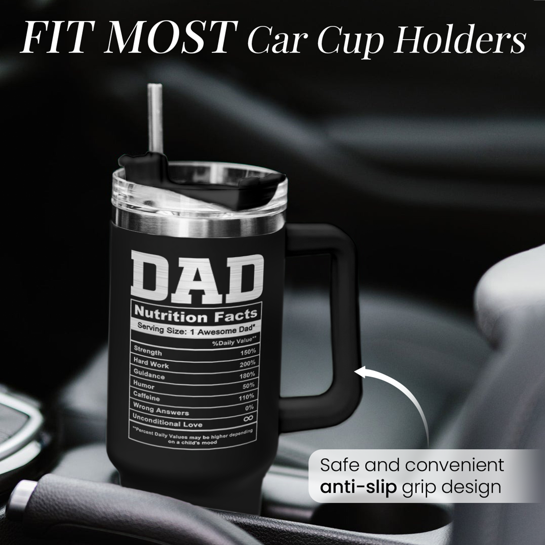 Black Best Dad Ever Quencher Tumbler with Handle 40oz