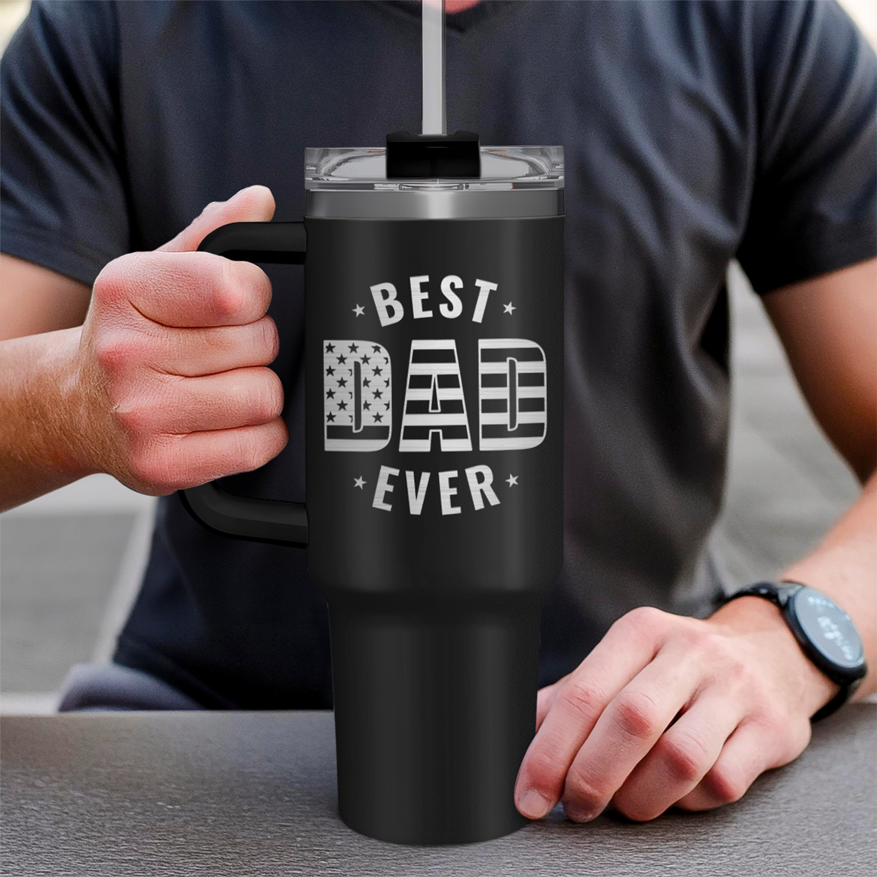 Black Best Dad Ever Quencher Tumbler with Handle 40oz