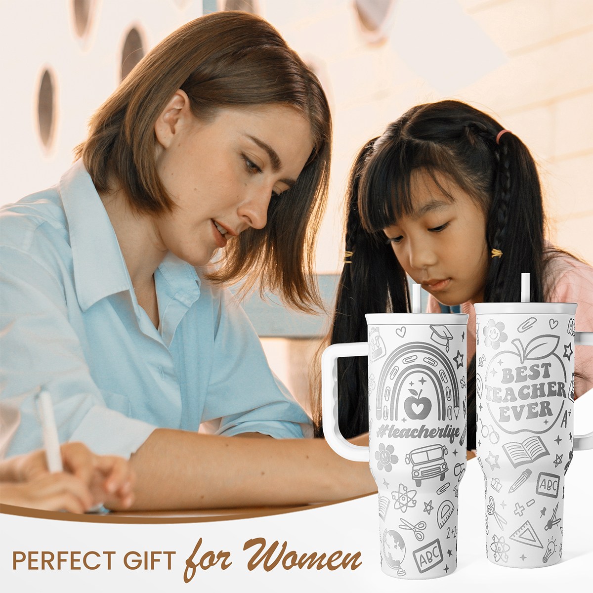 White Teacher Slidemate | Slider Tumbler with Handle 40oz