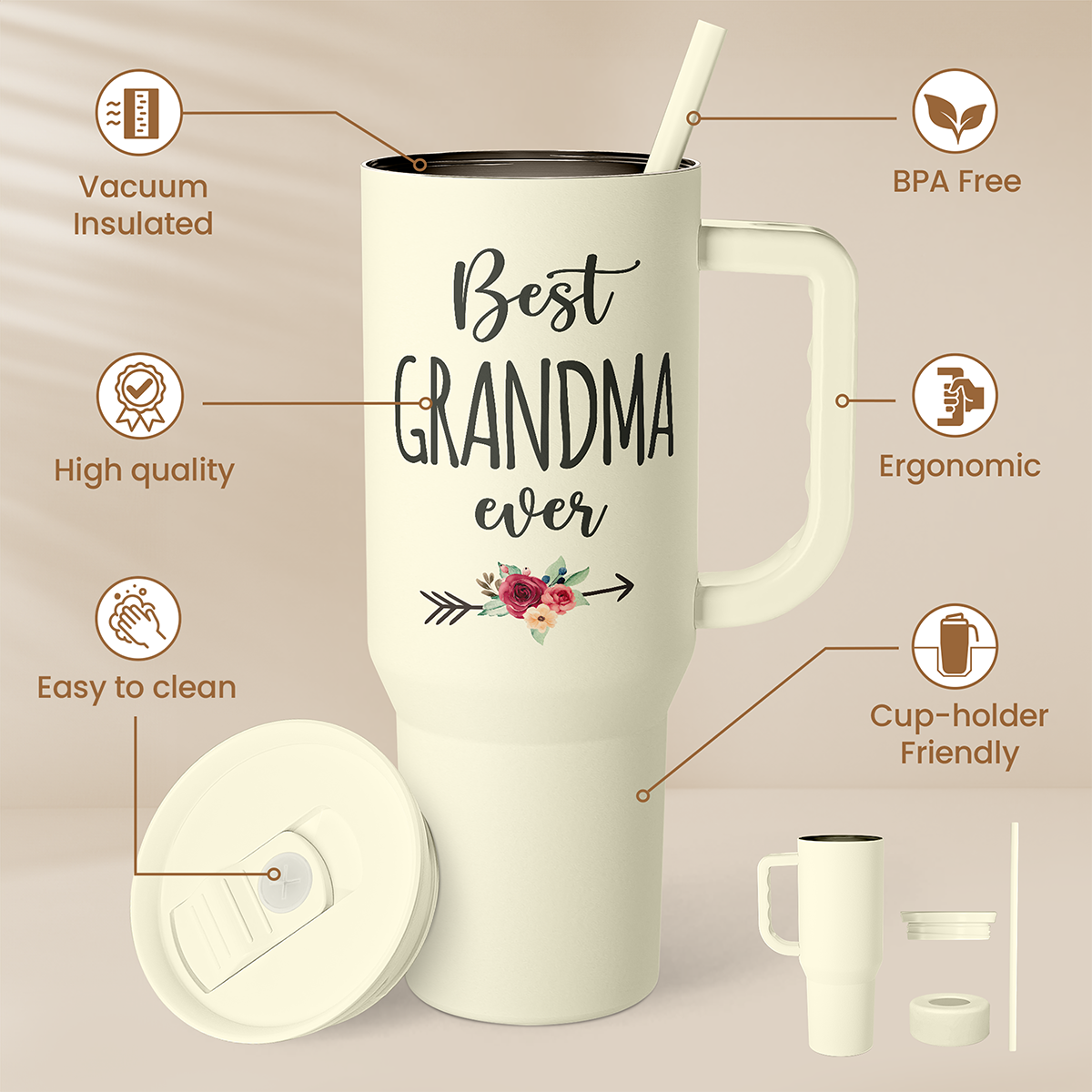 Beige Grandma Slidemate | Slider Tumbler with Handle 40oz
