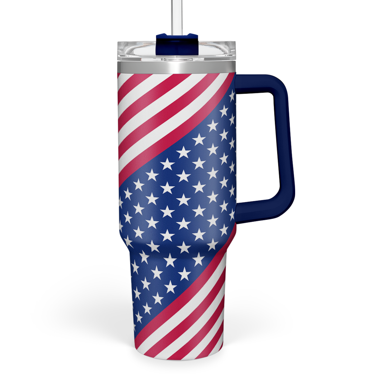 Blue American Flag Quencher Tumbler with Handle 40oz