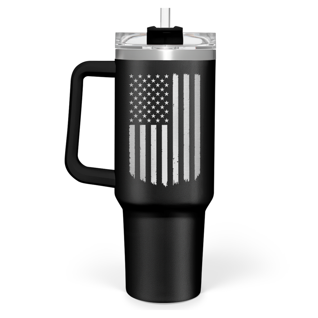 Black American Flag Quencher Tumbler with Handle 40oz