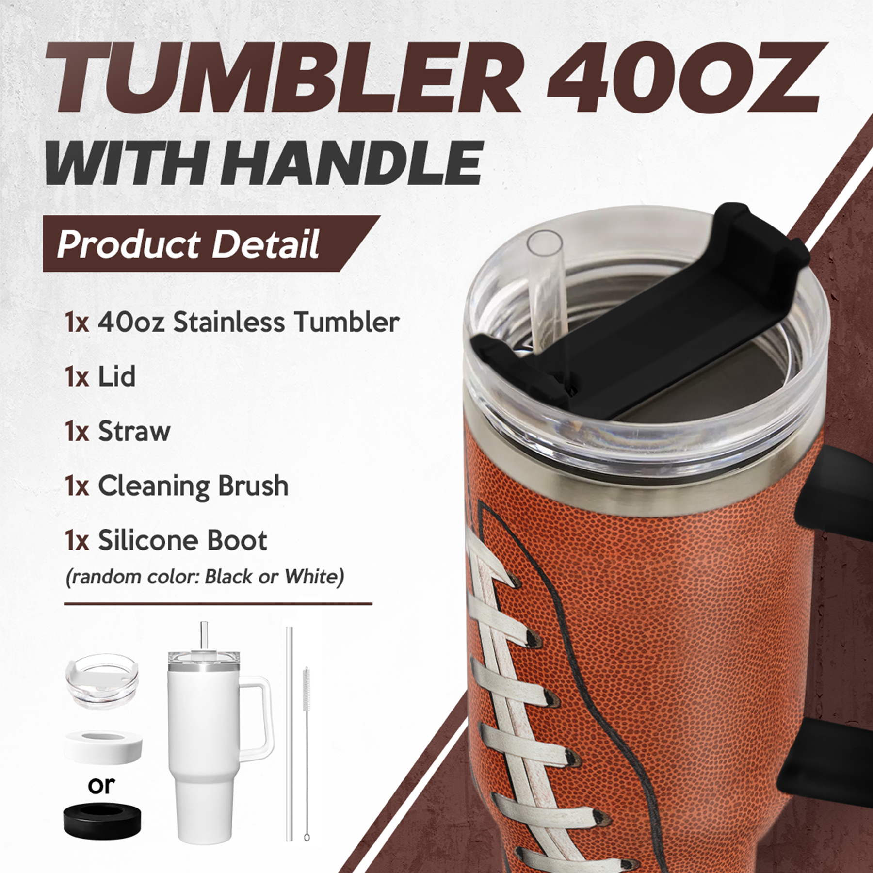Brown Football Quencher Tumbler with Handle 40oz