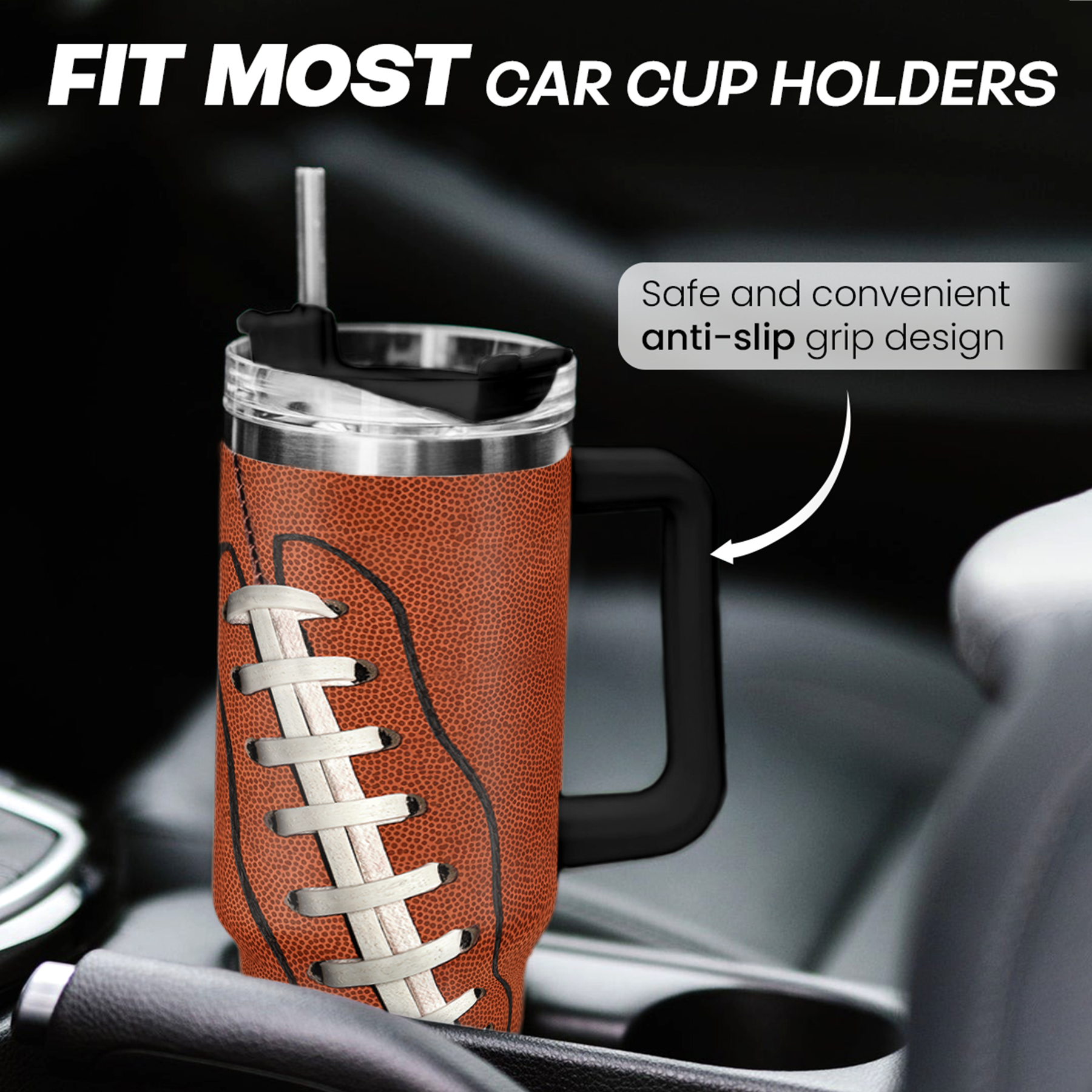 Brown Football Quencher Tumbler with Handle 40oz