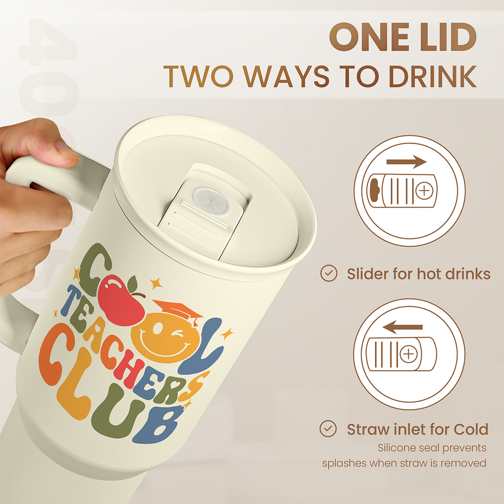 Beige Teacher Slidemate | Slider Tumbler with Handle 40oz