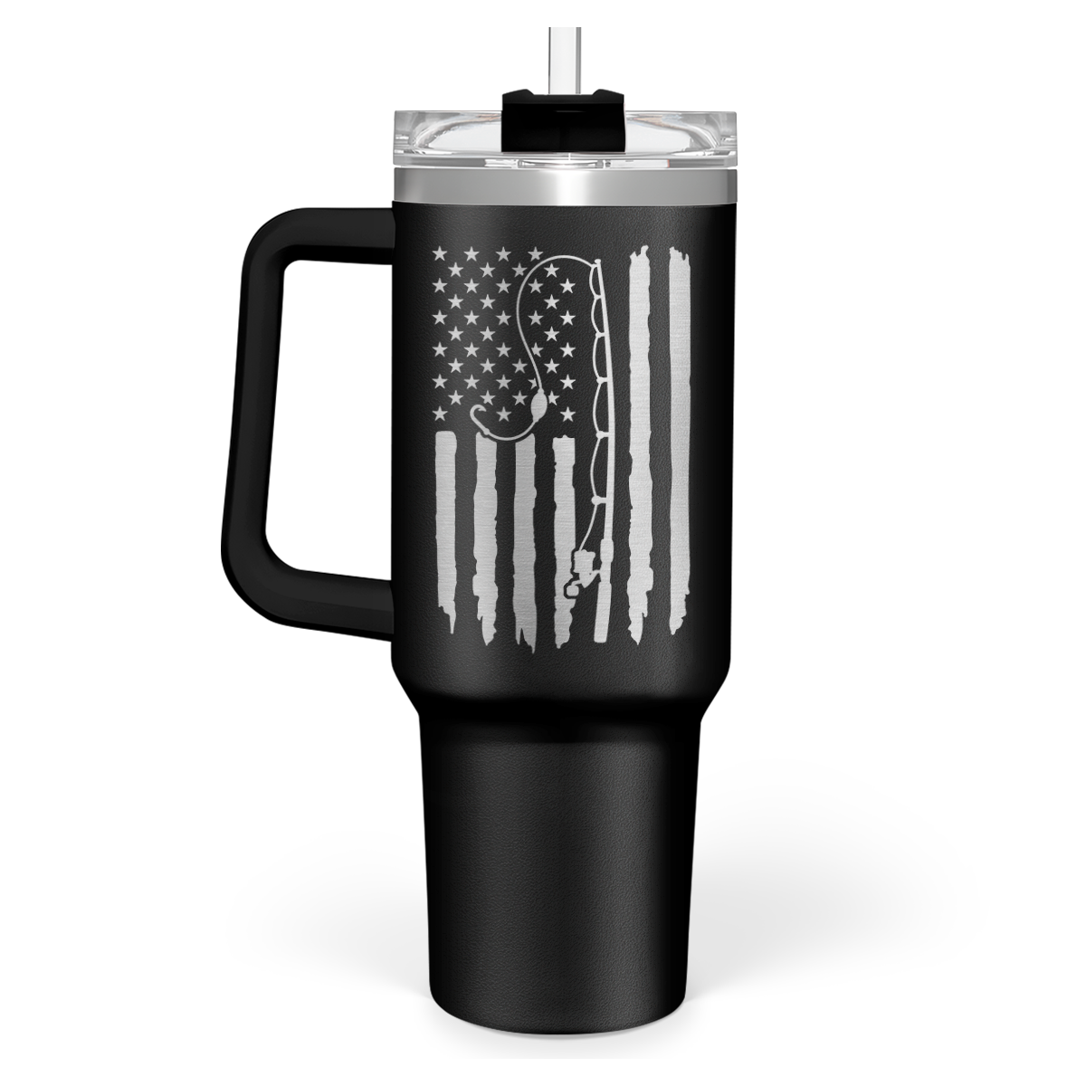 Black Fishing Quencher Tumbler with Handle 40oz