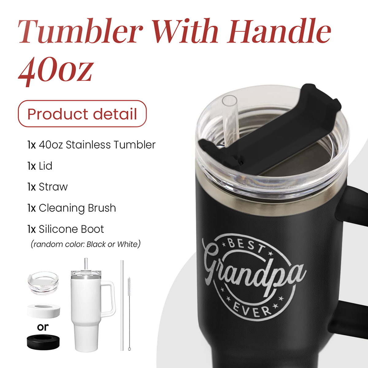 Black Grandpa Quencher Tumbler with Handle 40oz