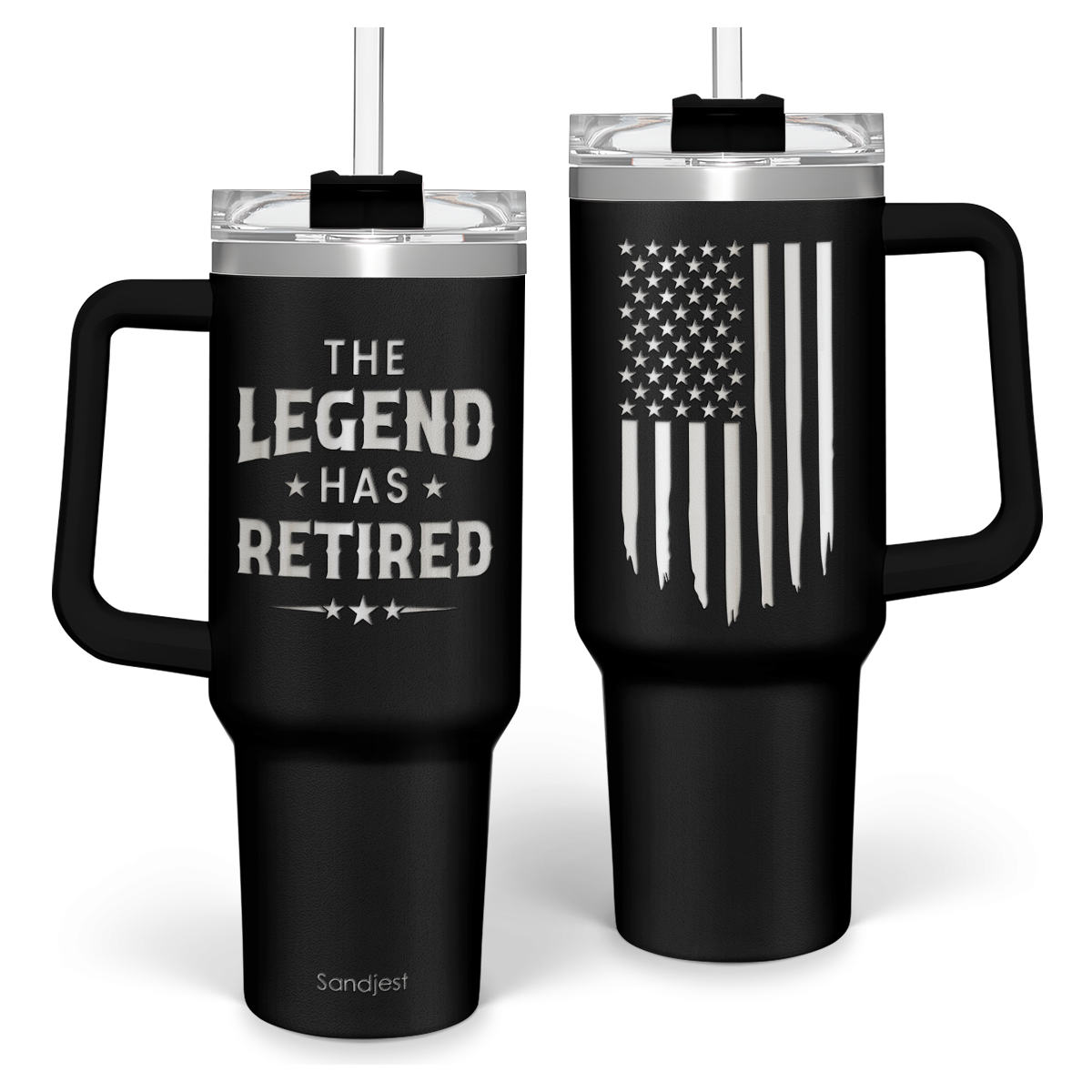 Black Retirement Quencher Tumbler with Handle 40oz