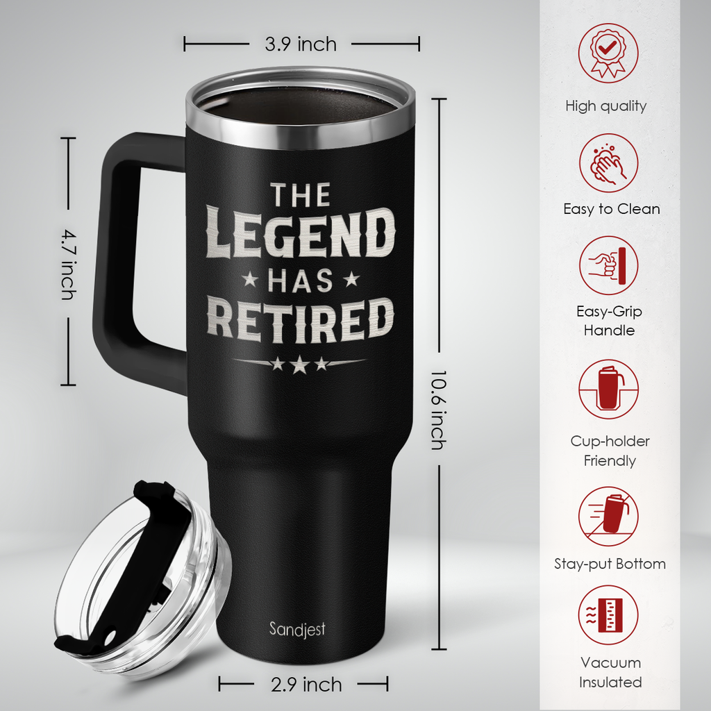 Black Retirement Quencher Tumbler with Handle 40oz